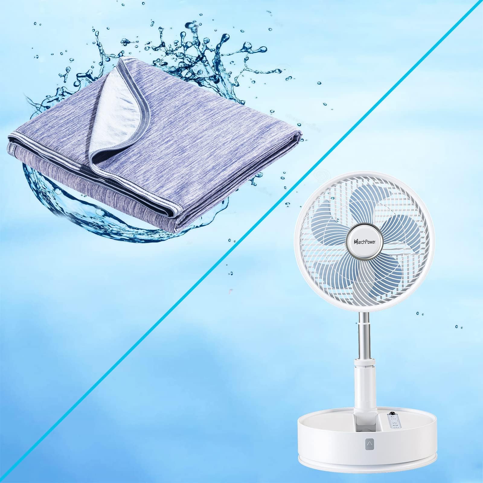 MarchpowerCooling Blanket 78"x 86" with Foldable Floor Standing Fan - Remote Control Give You Cooling Summer