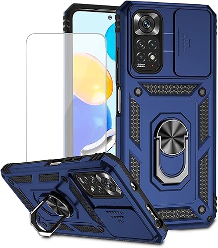 Funda para Redmi Note 11 (4G)Redmi Note 11S 2201117TY con protector de pantalla de vidrio templado y cubierta de cámara deslizante, anillo magnético