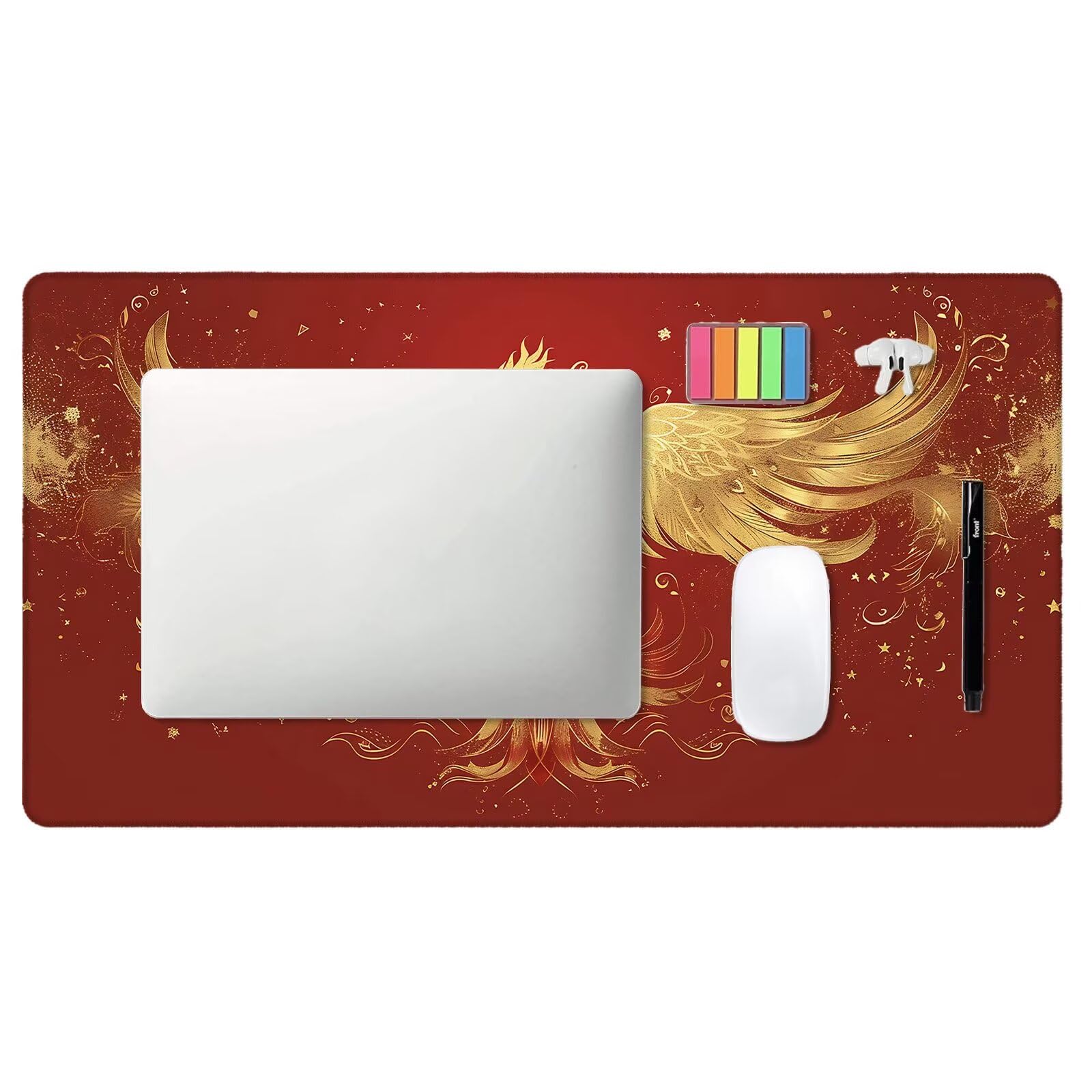 Alfombrilla Ratón Gaming, 1500x600x4 mm Alfombrilla Ratón XXL Fénix de Fuego, Impermeable Alfombrilla Escritorio con Tela de Micro Tejido Superior, Base Antideslizante, Mousepad para Juego (Rojo) U-0
