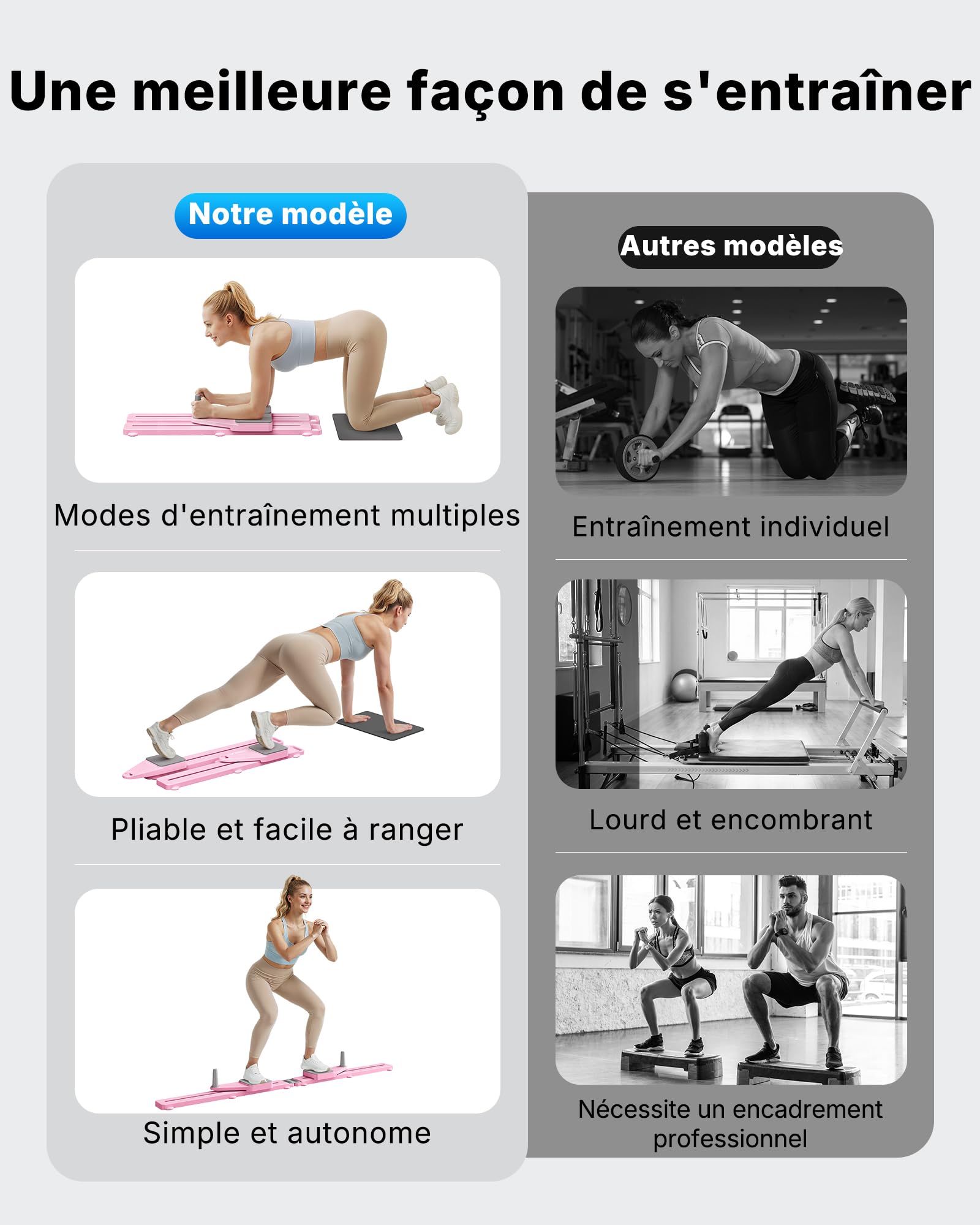 MERACH Reformer Pilates - Pilates Reformer Planche Pilate Supportant 120 Kg Pliable, pour Le Renforcement des Abdominaux, des Bras Et des Jambes, Pilates Board Planche De Pilate Muet