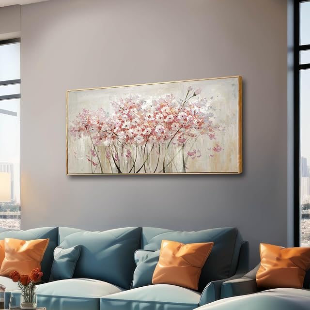 Textured Wall Art- Flower Wall Decor,Plant Pictures Affiches d'art muraux pour chambre Rose Wall Decteur pour bureau et salon, 24" x 48"
