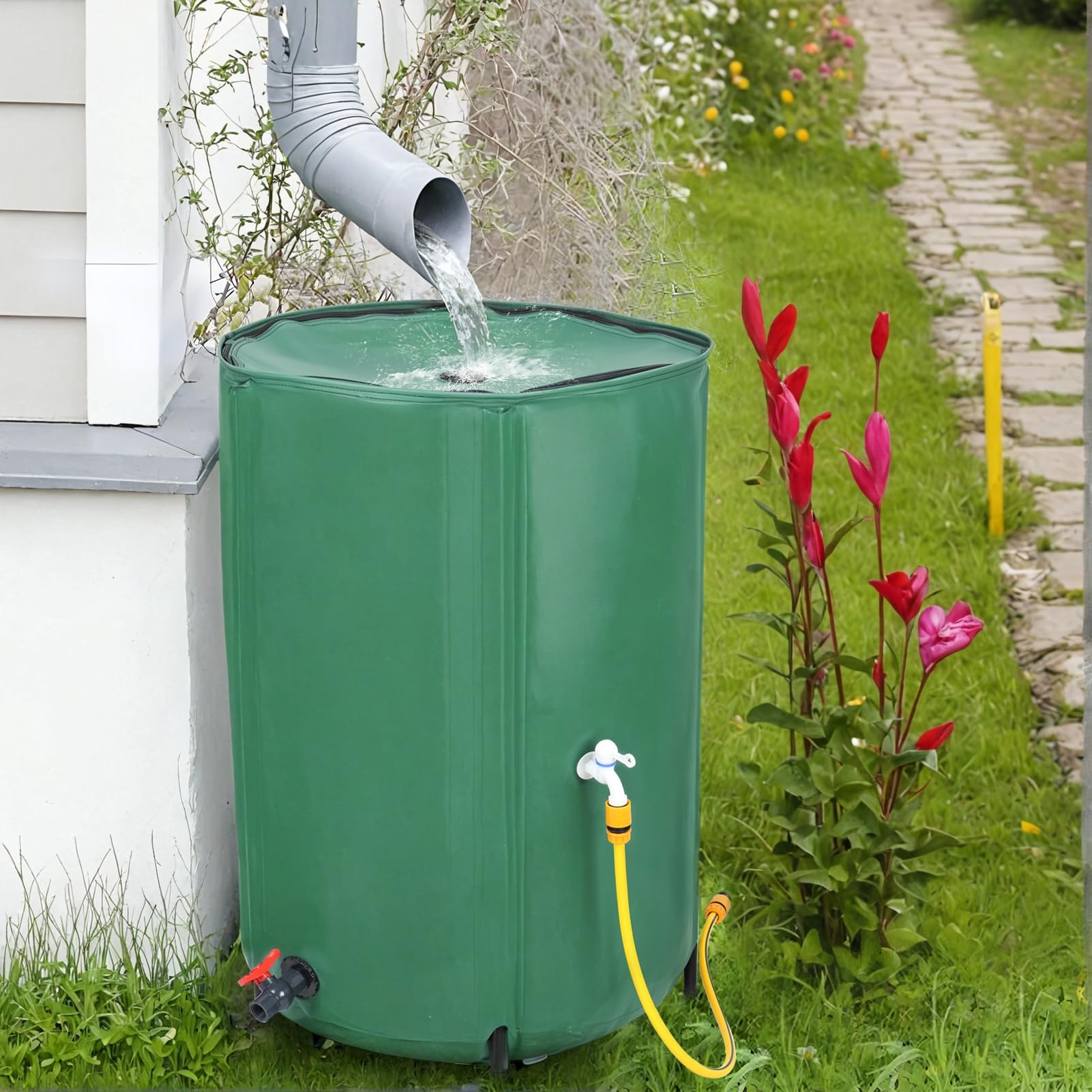 Sistema di raccolta dell'acqua piovana portatile da 100 n con filtro e interruttore per rubinetto, ideale per irrigazione da giardino e conservazione dell'acqua