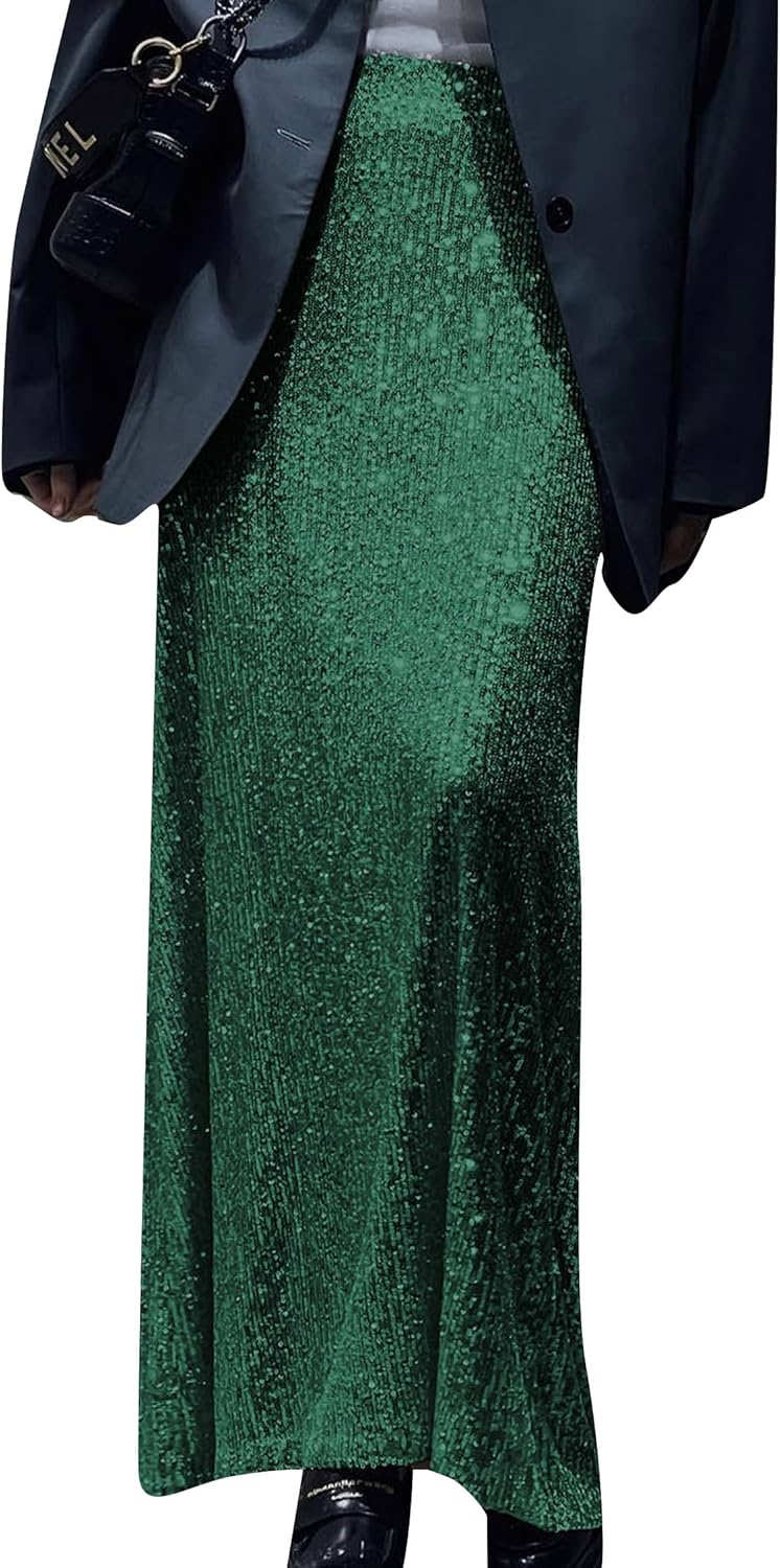 DIACACY Women's Sequin Maxi Skirt Stretchy High Waist Long Skirt Glitter Night Out Party Pencil Skirt