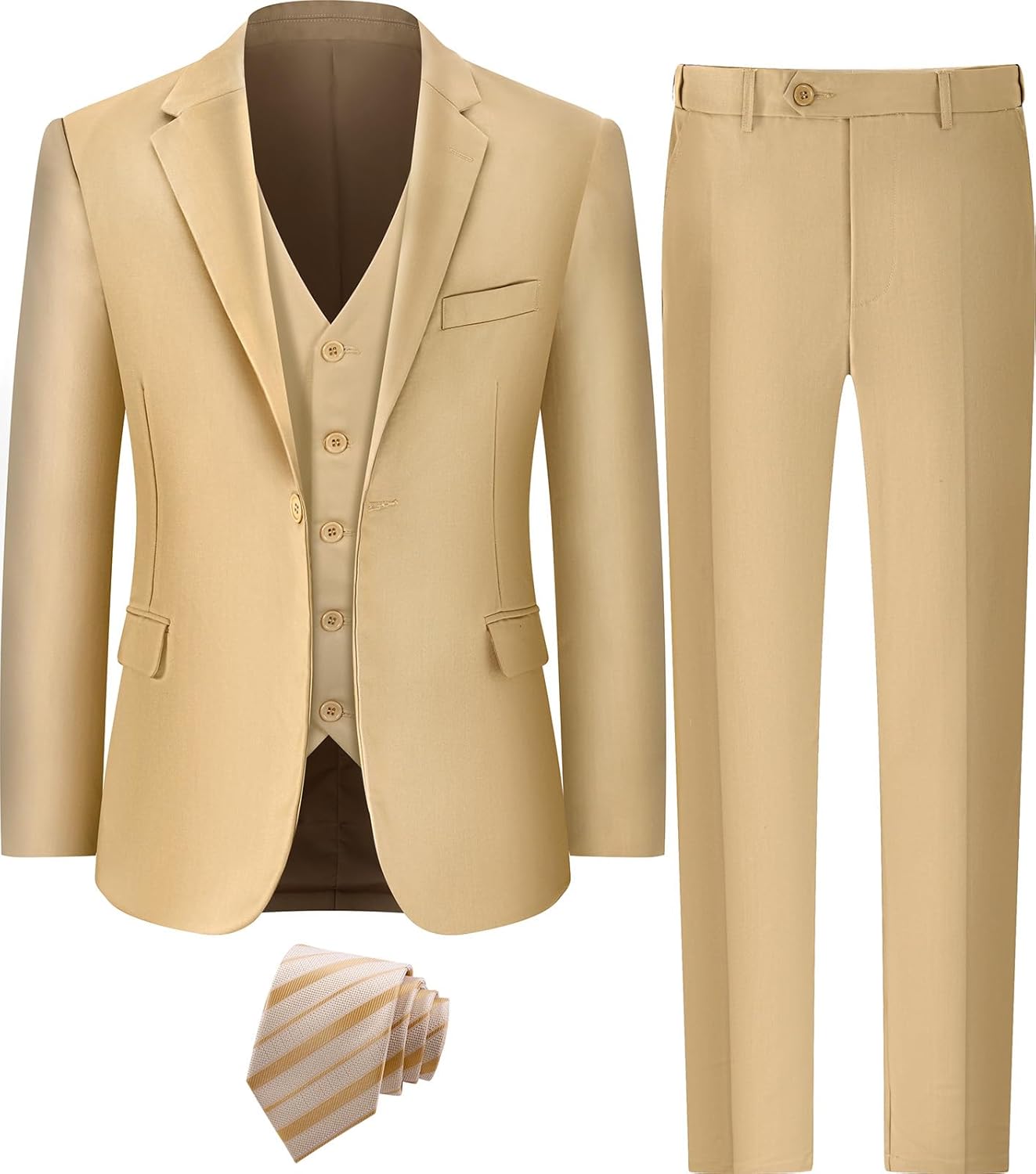 A&J DESIGN Mens 3 Piece Suit with Tie Slim Fit One Button Blazer & Vest & Pants Set