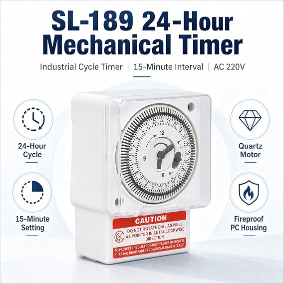 Mechanical Immersion Heater Timer 24 Hour, Waterproof Cover