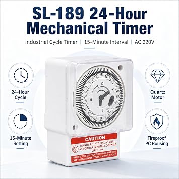 Mechanical Immersion Heater Timer 24 Hour, Waterproof Cover