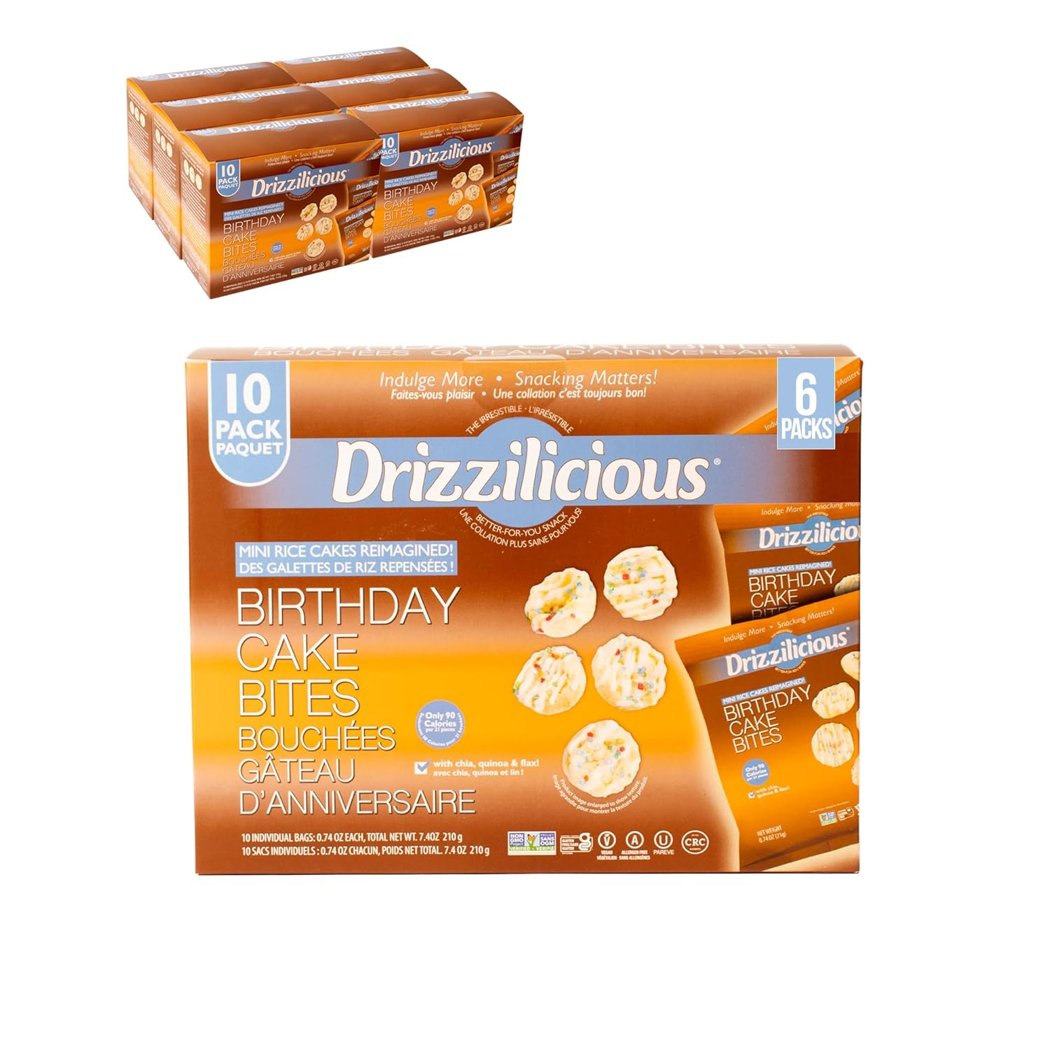 Drizzilicious Birthday Cake Rice Crisp, 10 Packs, Non GMO, 0.74 Ounces (Pack Of 6)