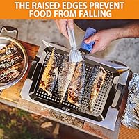 Vista 5 de 2 bandejas para parrilla, barbacoa ACETOP antiadherentes, cestas de parrilla de acero inoxidable al aire libre con parte inferior perforada
