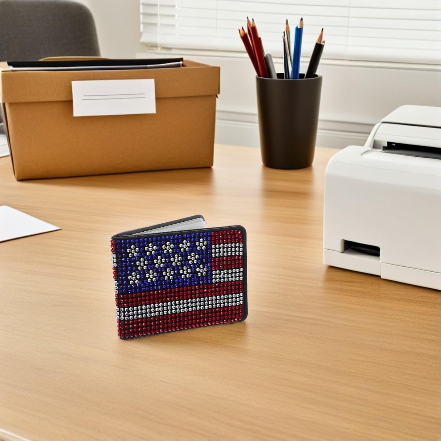 Rhinestone American Flag Car Document Holder for Driver's License and Insurance Card, Waterproof Pu Material with Scratch-resistant and Stain-resistant Features, Fit for Car