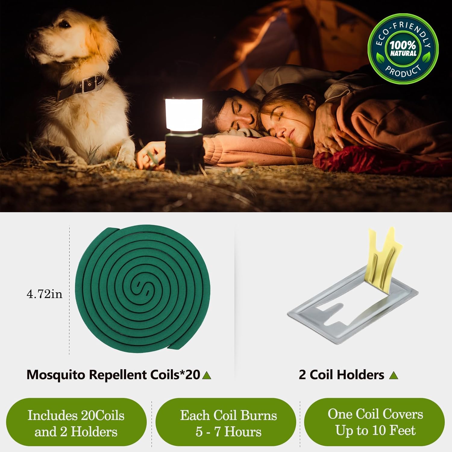 Mosquito Repellent Coils -Mosquito Repellent Outdoor Patio Fresh Scent,Use Reaches Up to 10 feet, Each Mosquito Coils Burns for 5-7 Hours (Contains 20 coils & 2 Stands)