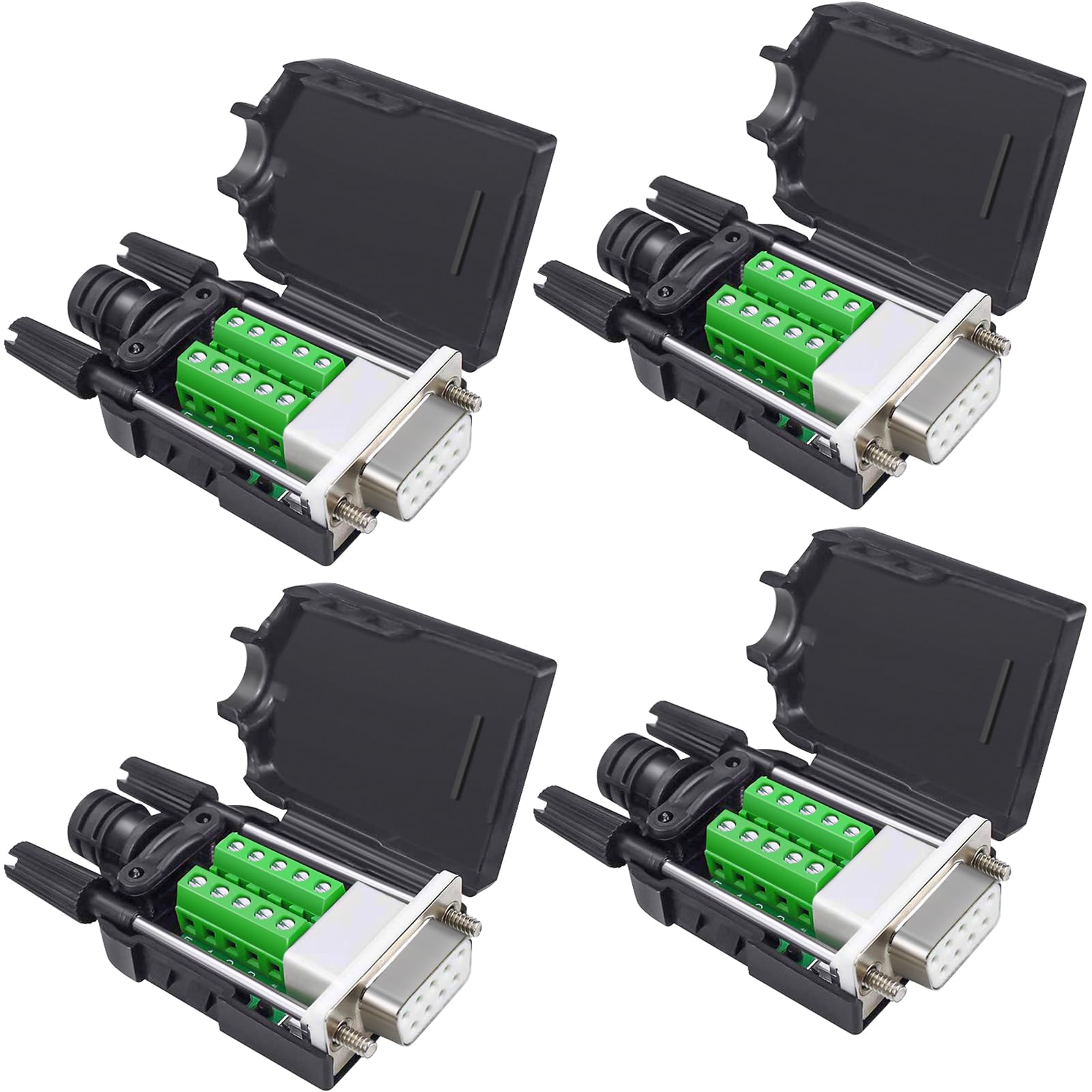 Per connettore DB9 senza saldatura, RS232 DB9 Breakout maschio D SUB accessorio seriale a 9 pin morsetto di collegamento con dado, 4 pezzi