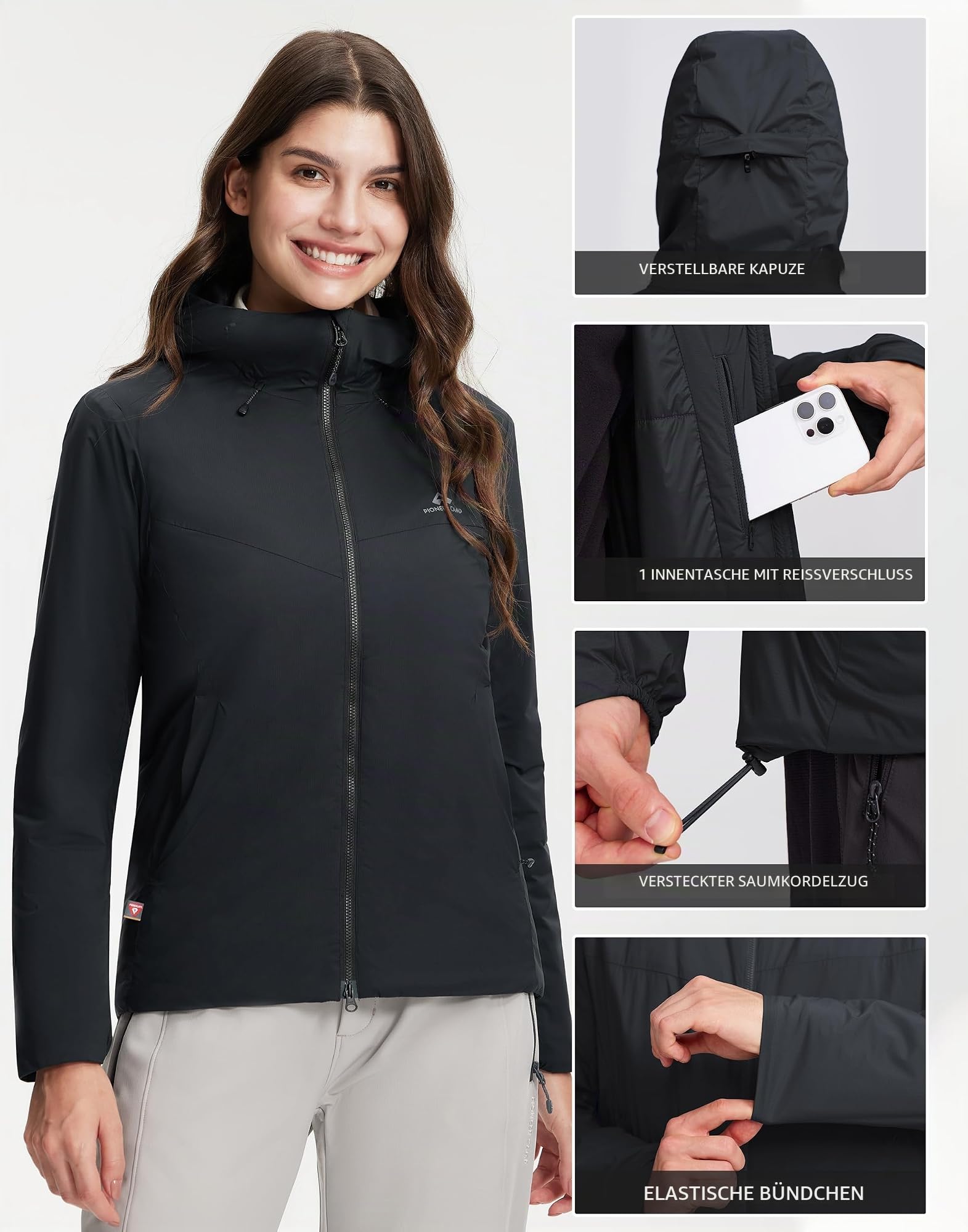Pioneer Camp Damen Winterjacke – Ultraleichte Primaloft Isolationsjacke mit Kapuze, Wasserabweisend & Atmungsaktiv – Warme Outdoorjacke für Herbst & Winter