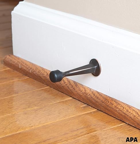 Miniatura 5 de Ilyapa Topes sólidos para puerta, paquete de 10 topes de puerta sólidos tradicionales de 2 pulgadas, bronce aceitado con parachoques de goma, topes