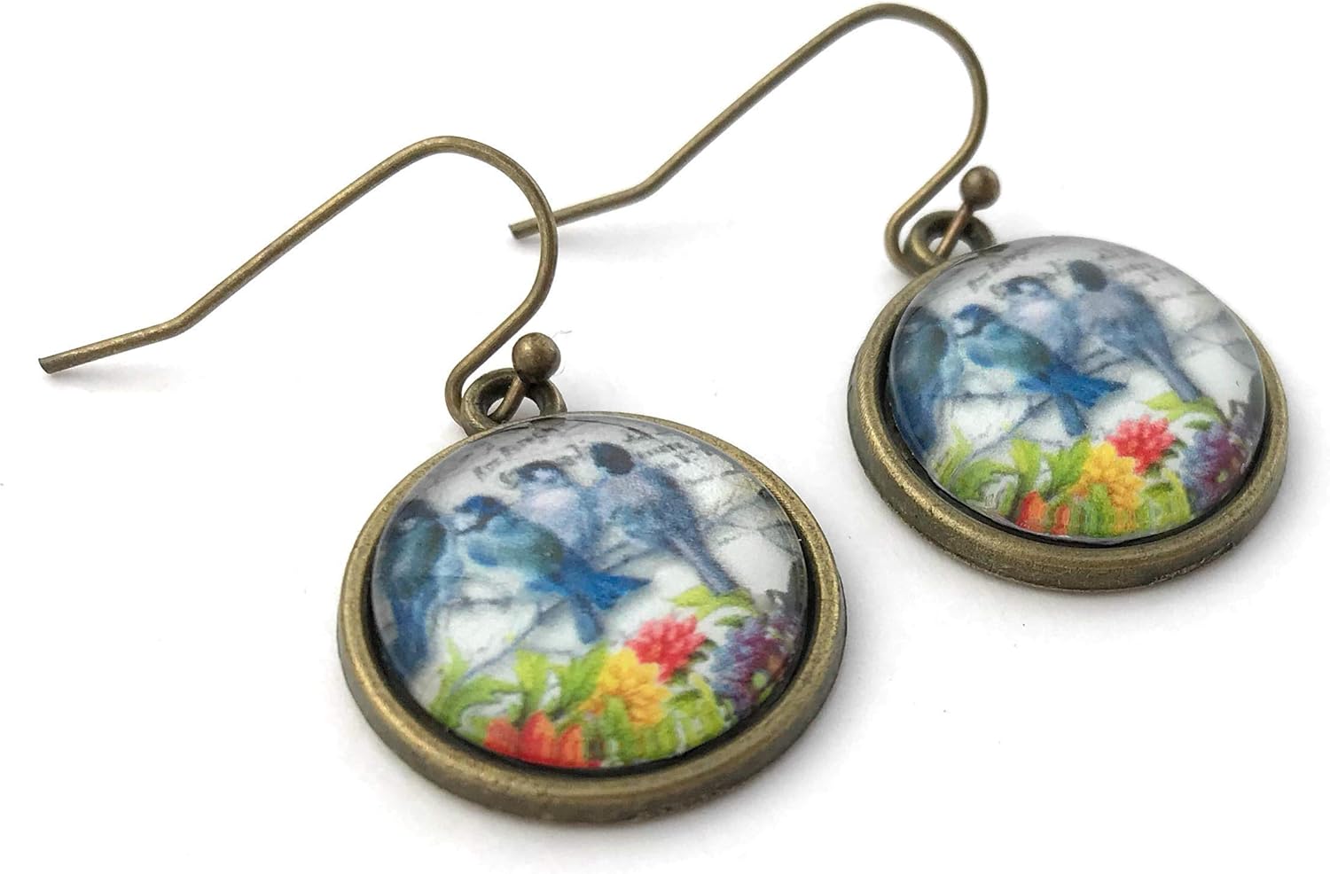 Bluebird and Flower Earrings Vintage Inspired Handmade