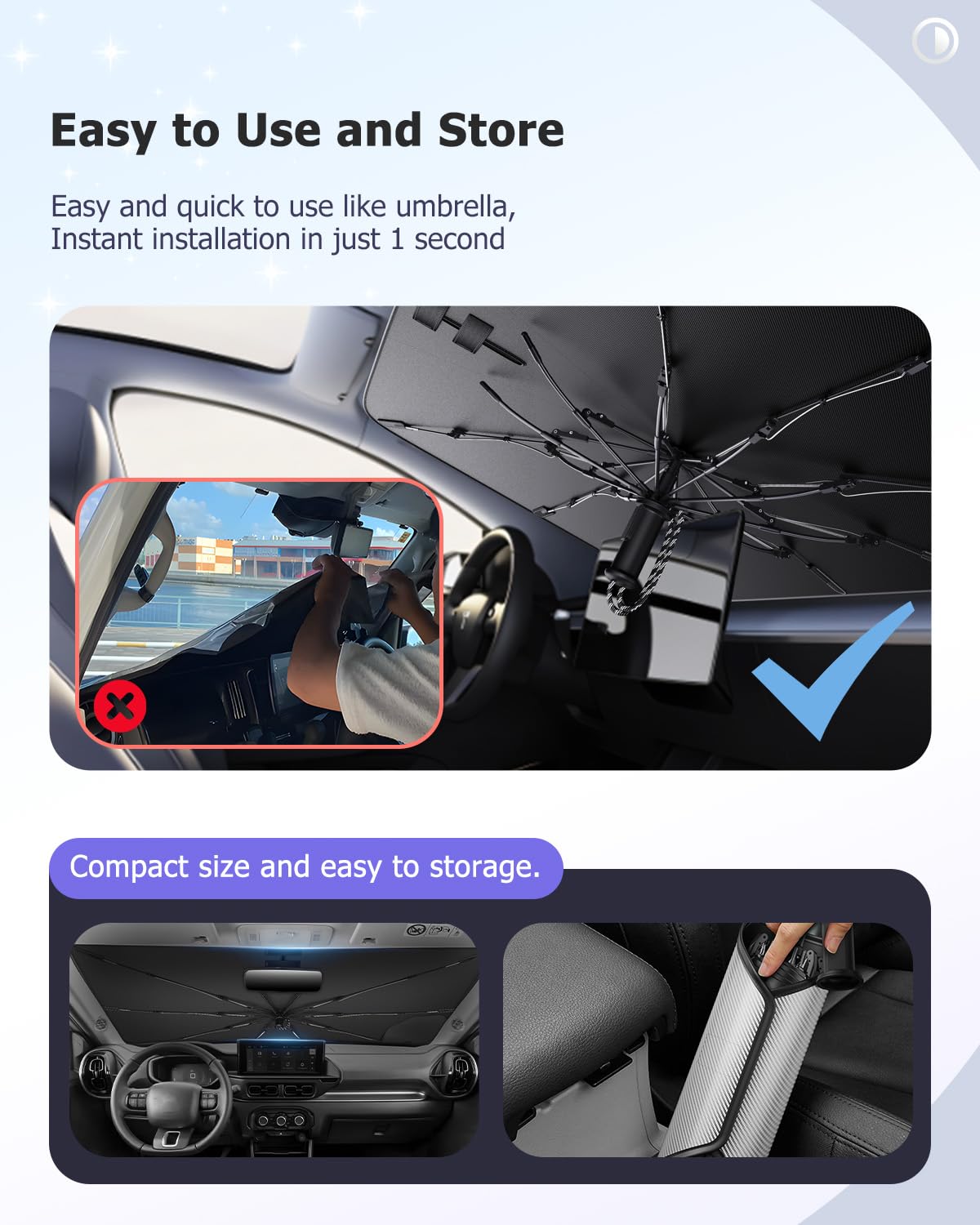 LUWU [Aggiornato] Ombrello Parasole Auto Compatibile con Citroen C3 (CC24) 2024 2025 2026 Parabrezza Parasole Auto ad Ombrello Pieghevole per Parabrezza Anteriore Interno C3 CC24 Accessori
