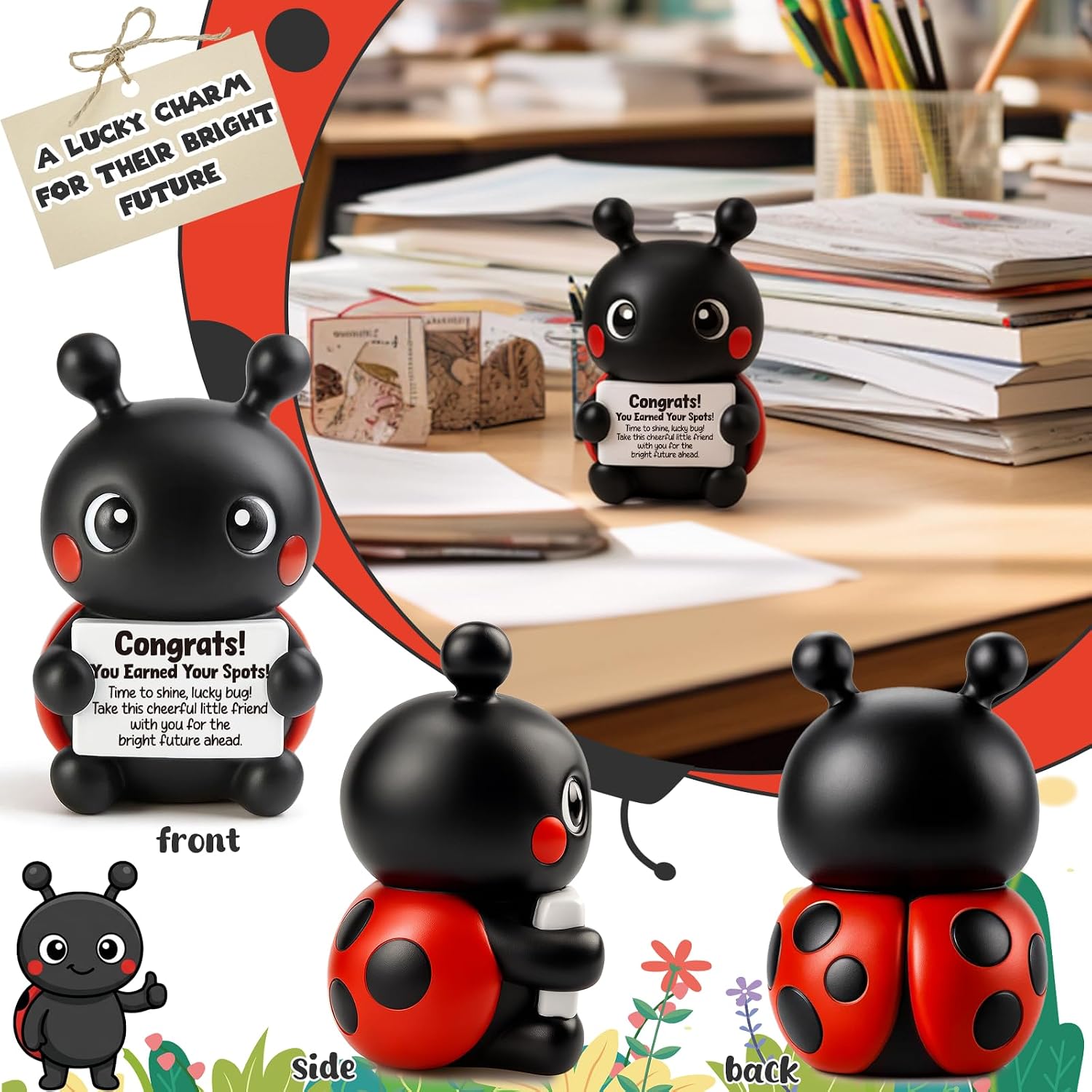 Cute Ladybug Figurine Graduation Gifts 2026 for Her Him - Congratulation Keepsake for Daughter, Best Friend, Coworker, Inspirational New Job Promotion Gift, Cute Office Accessories image 4