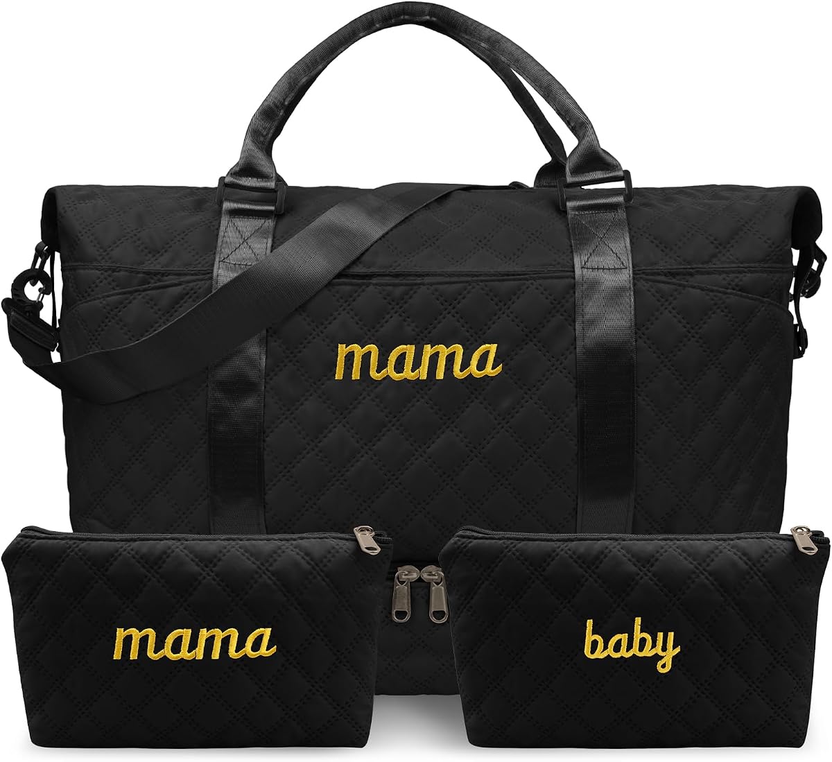 Mama Baby Embarazo Hospital Bolsa Esenciales para Mujeres Parto Organizador de Pañales con Compartimento para Zapatos, 2 Bolsas de Aseo Impermeables Bolsa de Viaje para Mamá Fin de Semana Regalos de Gimnasio Durante la Noche,Negro