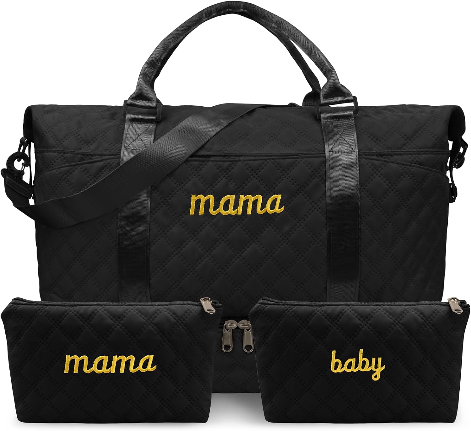 Mama Baby Pregnancy Hospital Bag Essentials for Women Labor Delivery Diaper Organizer with Shoe Compartment,2 Waterproof Toiletry Pouch Travel Duffle Bag for Mommy Weekender Overnight Gym Gifts,Black