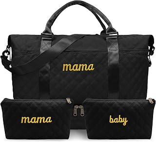 izuzta Mama Baby Pregnancy Hospital Bag Essentials for Women Labor Delivery Diaper Organizer with Shoe Compartment,2 Waterproof Toiletry Pouch Travel Duffle Bag for Mommy Weekender Overnight Gym Gifts,Black