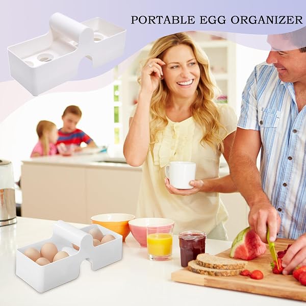Egg Holder, Egg Carrier Storage Container, Stackable Dispenser Tray, Holds 12 Eggs, White Color, Curved Handle Design for Refrigerator, Kitchen, Home, Picnic and Hiking Use - 5