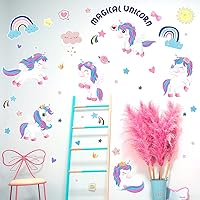 Vista 3 de fanquare Calcomanías de pared mágicas de unicornio con diseño de corazón de arco iris, decoración de pared para niños, niñas, dormitorio, sala