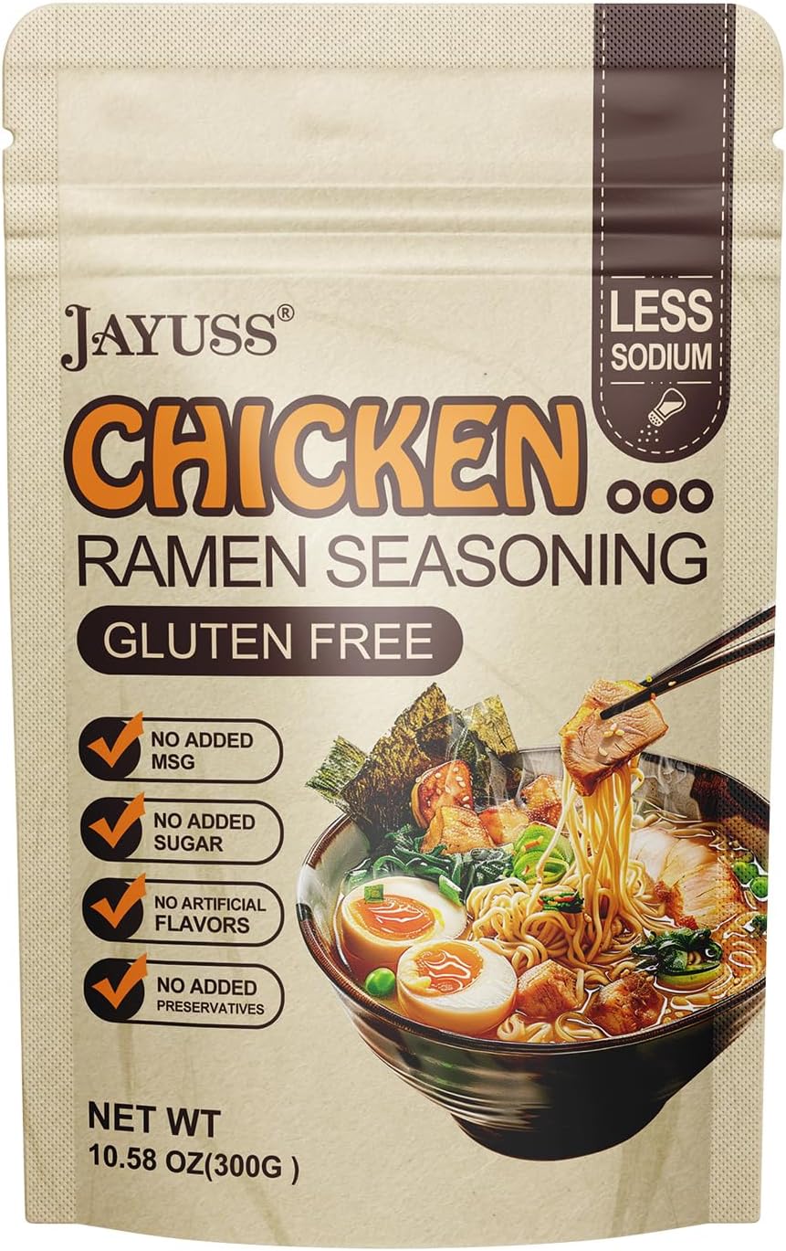 JAYUSS Ramen Seasoning Less Sodium Chicken Instant Ramen Seasoning Powder 10.58 Oz Gluten Free, Non-Gmo, No MSG Premium Instant Noodle Soup Powder 300G