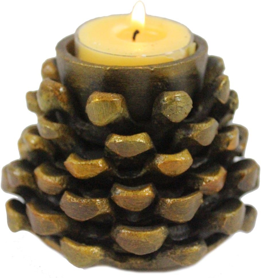 Pinecone Tealight Taper Candle Holder Metal Antique Gold