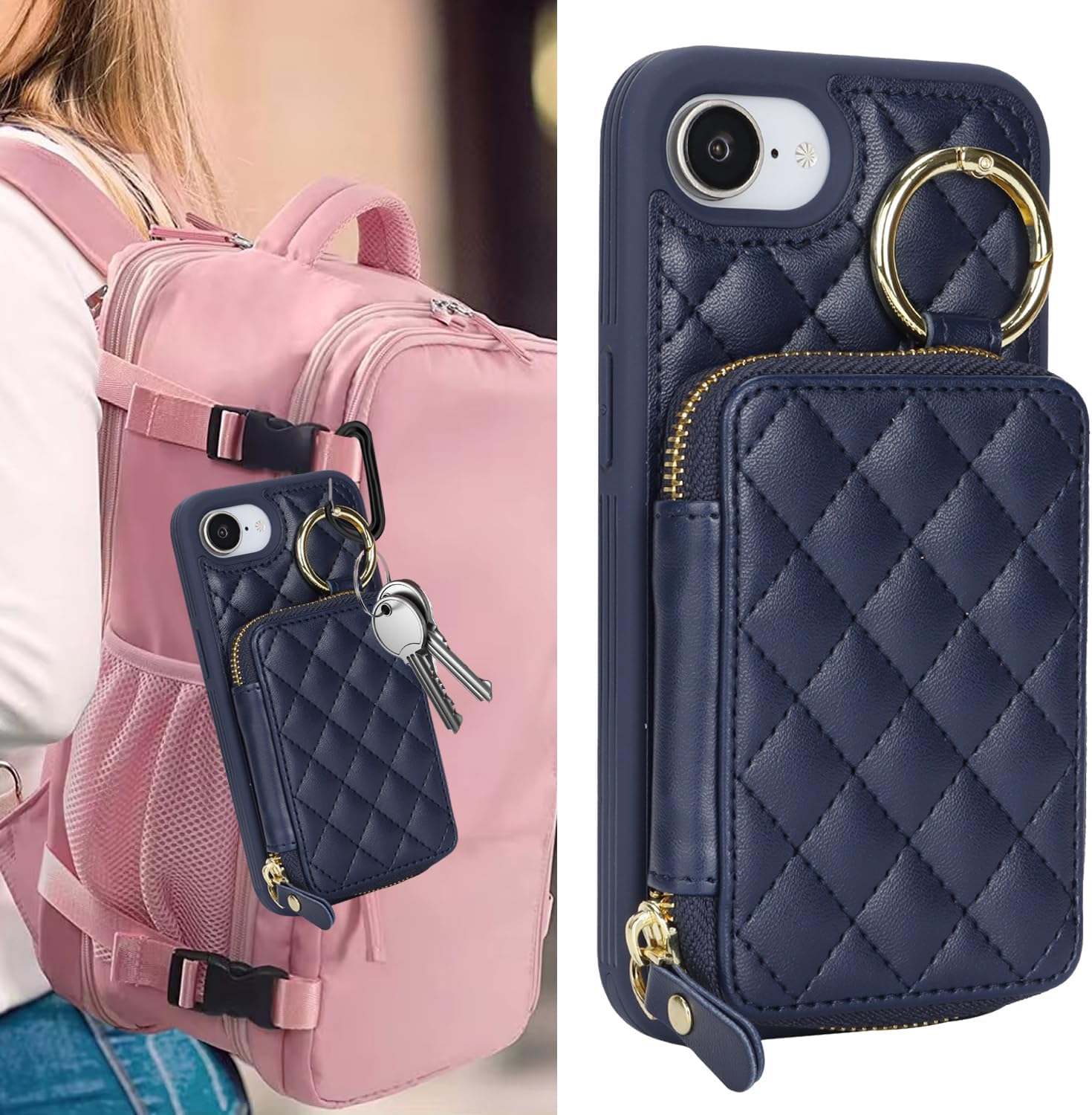 for iPhone 17e/16e Case Wallet with Card Holder,for iPhone 17e/16e Phone case Wallet with Zipper with Slot Kickstand Stand Case for Women and Man 5G 6.1 Inch-Blue