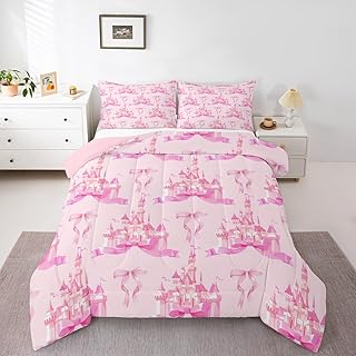 Feelyou Kids Pink Castle Bedding Set Toddler Size, Girls Bowknot Comfort...