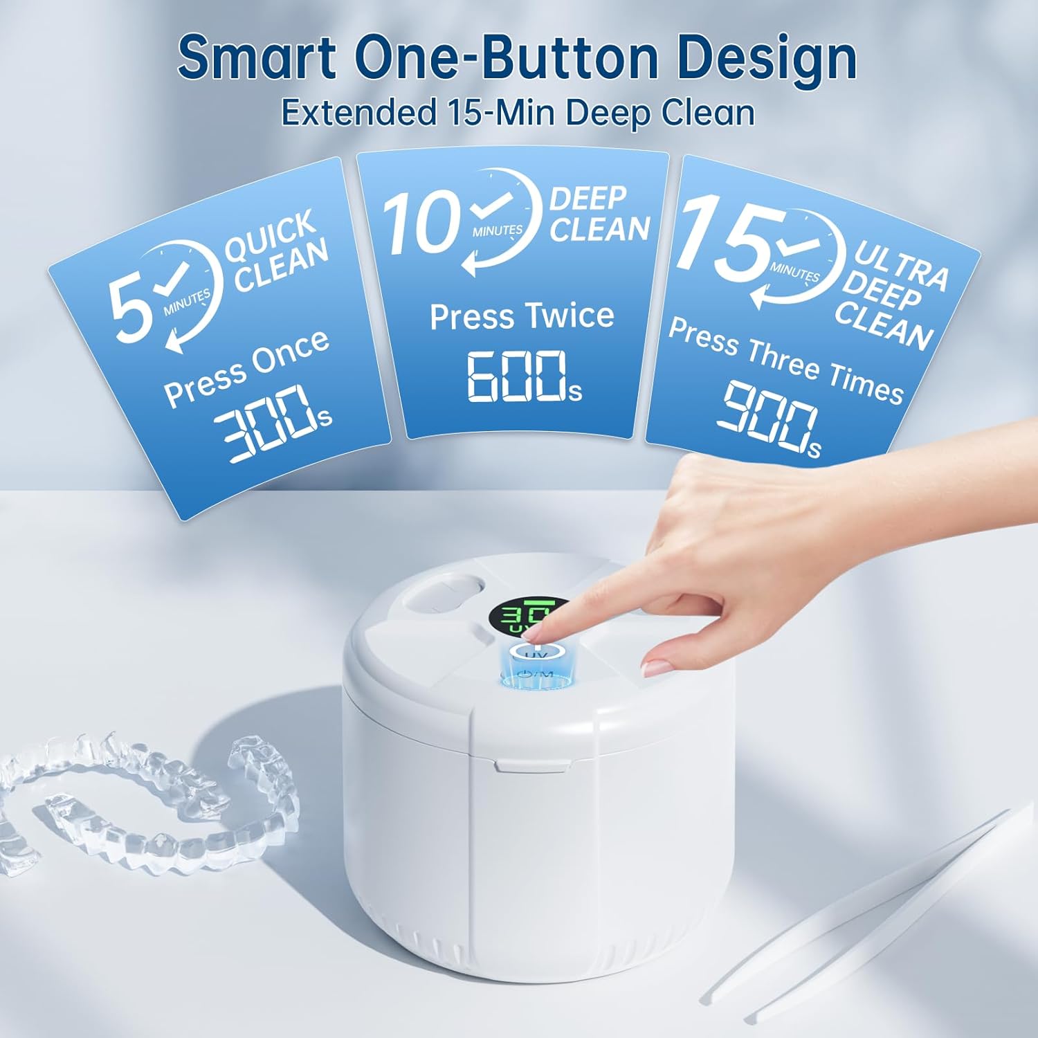 45kHz Ultrasonic Retainer Cleaner Machine, 200ML Dental Deep Cleaning Pod for Dentures, Aligners, Invisalign, Mouth Guards, Night Guards, Jewelry, Toothbrush, 5/10/15 Mins Timer - Image 5