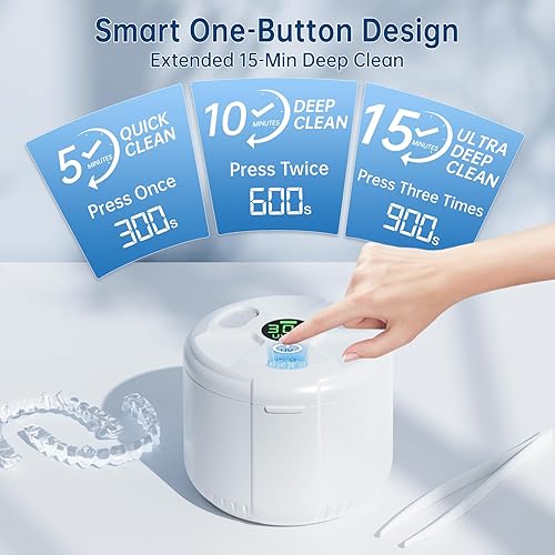 Miniatura 5 de Máquina Limpiadora Ultrasónica de Retenedores 45kHz, Cápsula de Limpieza Profunda Dental 200ML para Dentaduras, Alineadores, Invisalign, Protectores