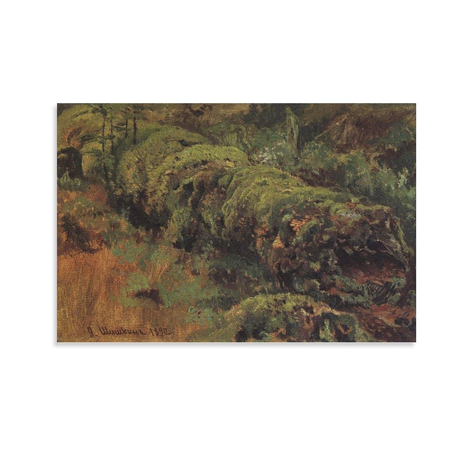 Poster Printed by Ivan Shishkin Landscape Art Rotten Wood, Covered with Moss Wall Art Poster Scroll Canvas Painting Picture Living Room Decor Home Framed/Unframed 16x24inch(40x60cm)