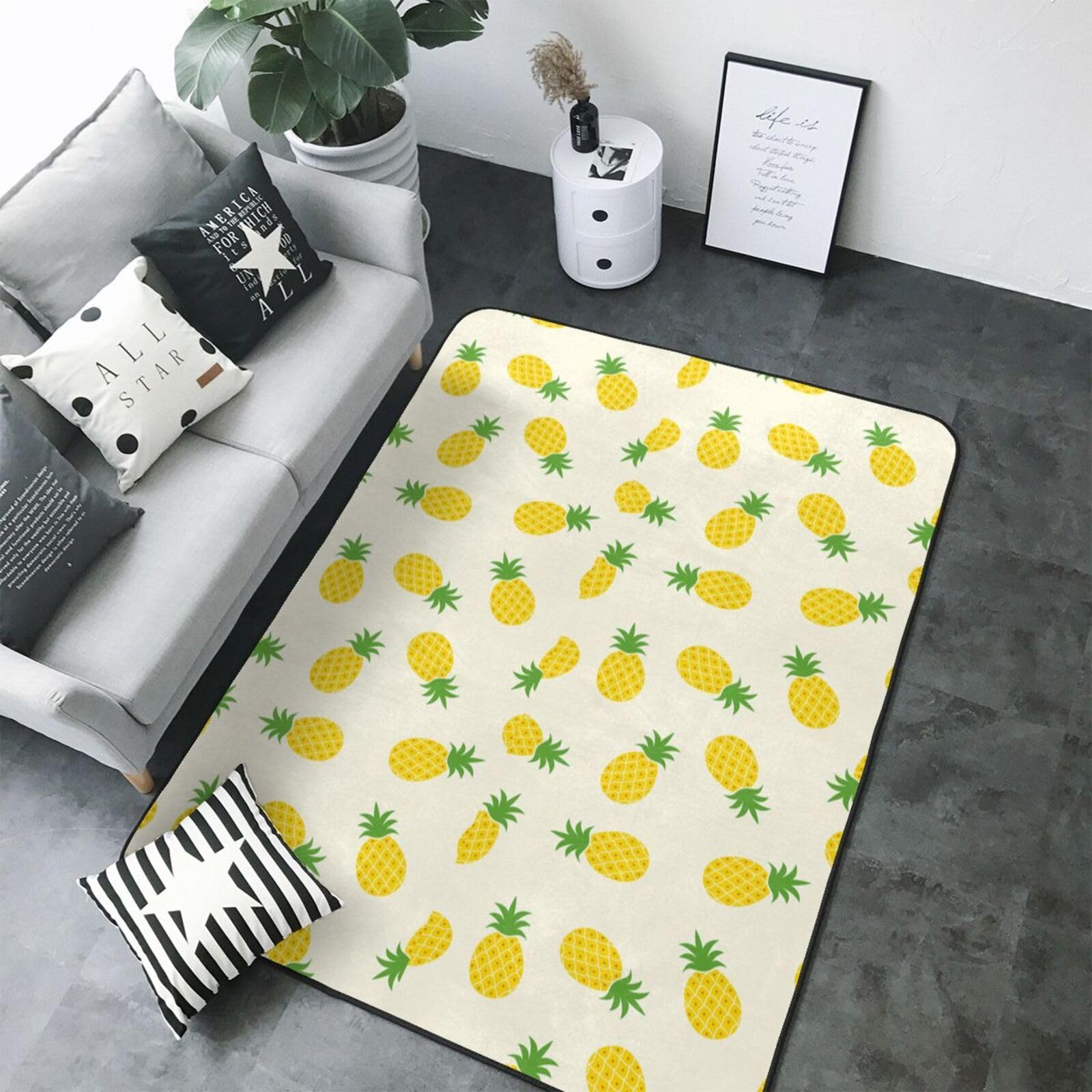 Tapis de chambre doux motif ananas lavable pour des matins cosy