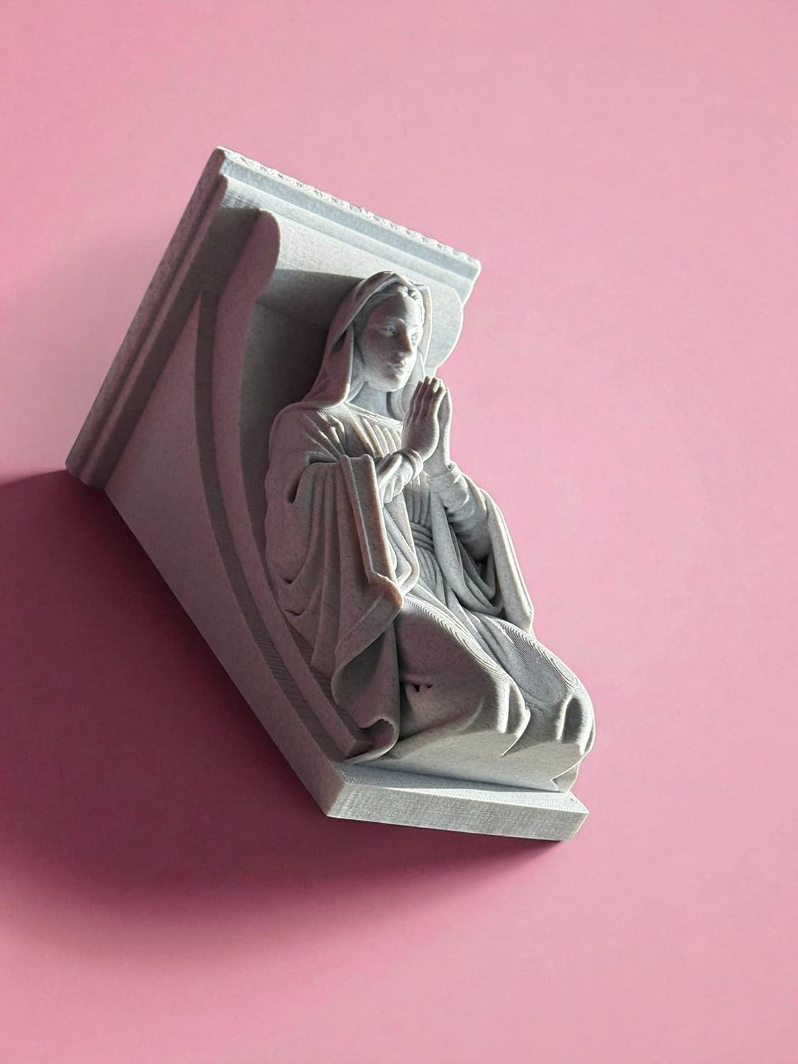 Virgin Mary Floating Wall Shelf, Virgencita Rosary Holder, Lady Guadalupe, Boho Bathroom Decor, Bedroom Wall Art, and Church Kitchen Holy Décor, Home décor Accents (White Marble Stone)