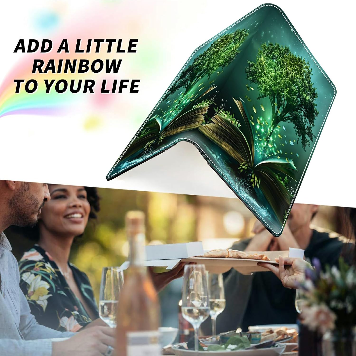 Server Book for Waitress, PU Leather Zipper Organizer - Green Tree image 2