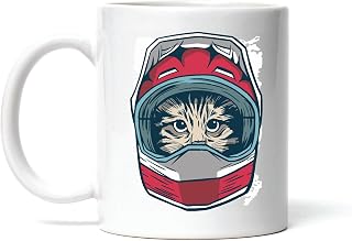Cat Driver Gift Cat Wearing Helmet Gift for Cat Lovers 11oz 15oz White Coffee Mug