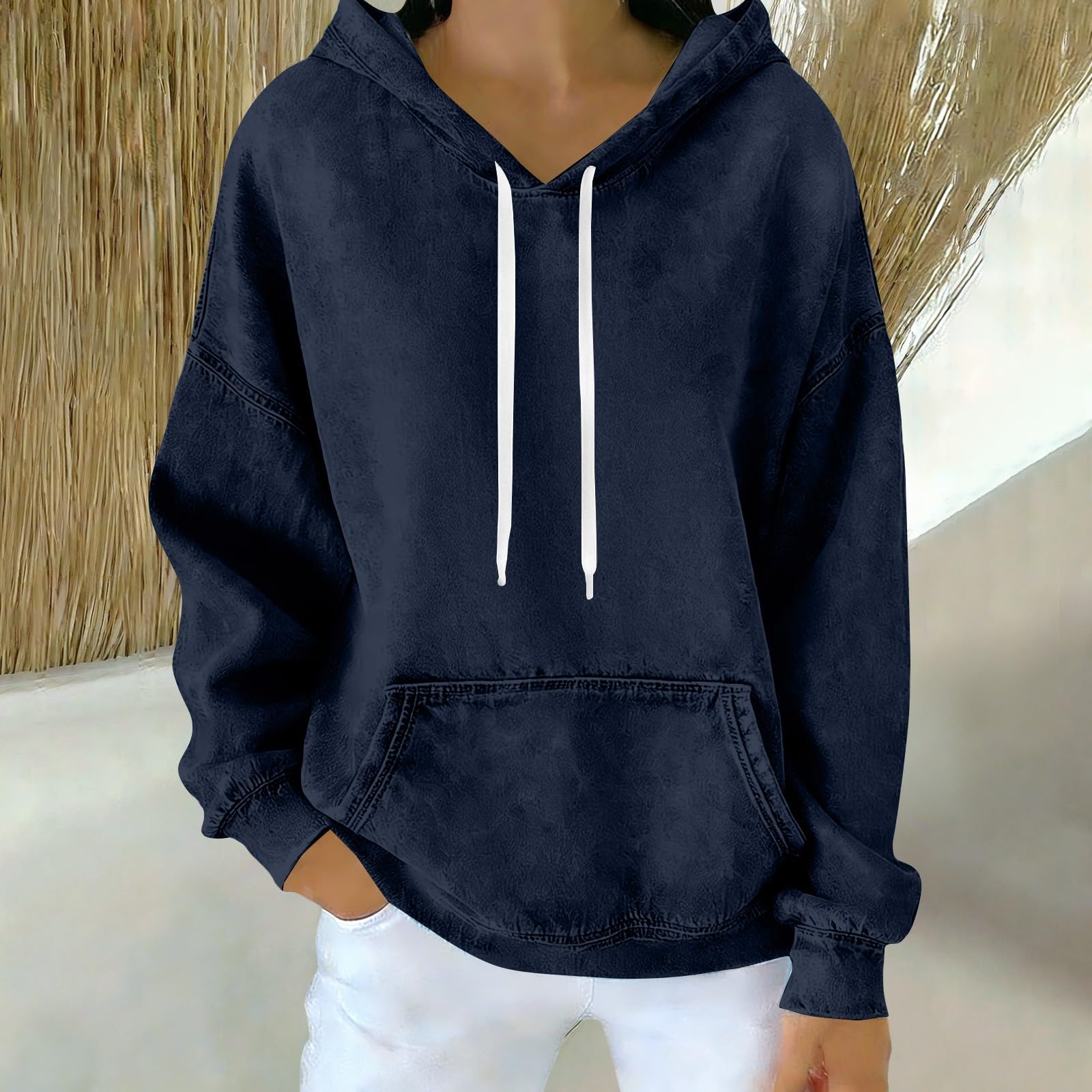 Generisch Sweat à capuche pour femme - Oversize - En jean - Manches longues - Couleur unie - Décontracté - Pour le sport - Streetwear - Mode - Veste à capuche chaude pour l'automne - Pour femme