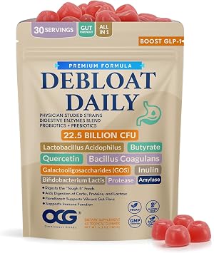 Debloat Daily 3-in-1 Prebiotic, Probiotic & Digestive Enzyme | Digestive Support | Occasional Bloating & Abdominal Discomfort | Turmeric, Ginger & Quercetin | Gluten Free, Non GMO 60 Tropical Gummies
