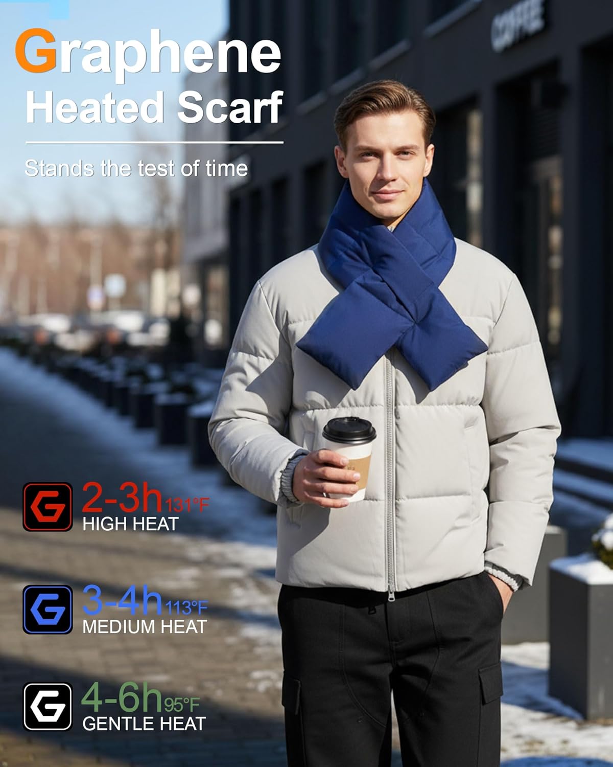 Wulcea Graphene Heated Puffer Scarf for Men Women Rapid Heating Long-Lasting 5V2A 6000mAh Battery