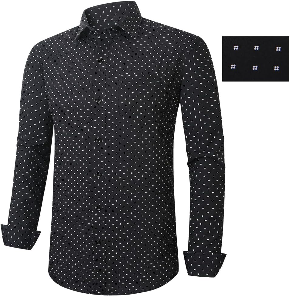 Men's Dress Shirt Long Sleeve Button Down Printed Shirt Business Casual Stretch Wrinkle-Free Shirt