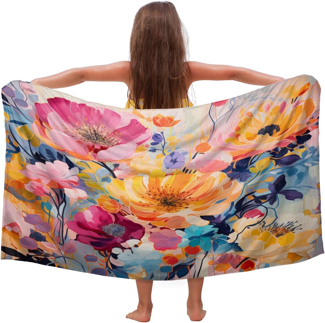 Poppy Blooms Kids Quick Dry Beach Towel Sand Free Microfiber Swim Towel Oversized 30 x 60 Inch Absorbent Bath Towels for Beach Pool Camping