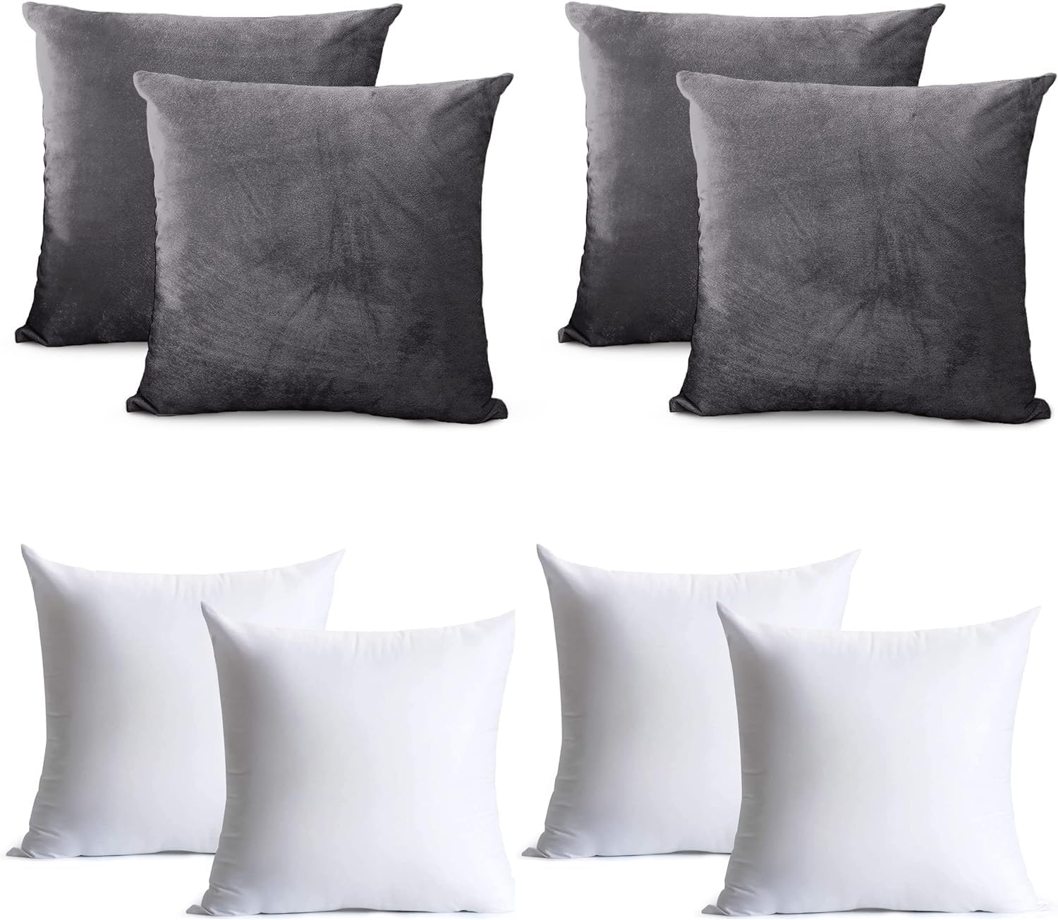 Oxford Homeware Charcoal Velvet Cushion Covers 45Cm X 45Cm (Pack Of 4) Cushions With Covers Included – Decorative Cushion For Living Room Sofa Bedroom With Invisible Zipper, 18 X 18 Inches