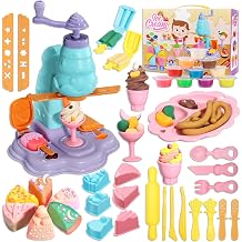 Crelloci Ice Cream Dough Play Set for Kids Ages 3+, DIY Ice Cream Maker Toy with 12 Color Dough Cans, Cake & Popsicle Molds, Pretend Kitchen Accessories, Gift for Boys & Girls