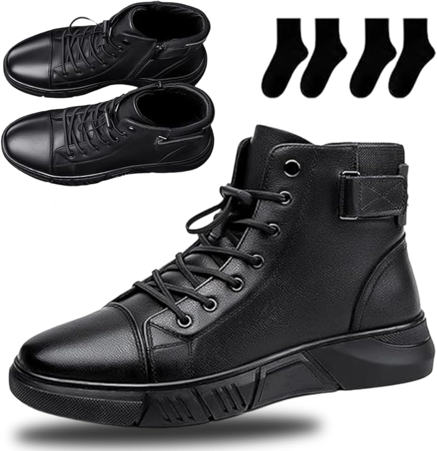 Genuine Leather Orthopedic Boots, Orthopedic Boots for Men, Waterproof/Non-slip/Casual & Versatile, Black Leather Boots with Cushioned Insoles for All-Day Walking Wear