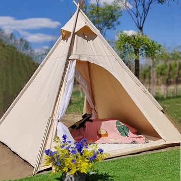 Outdoor 2M Canvas Camping Pyramid Tipi Tent Adult Indian Teepee Tent for 23 Person