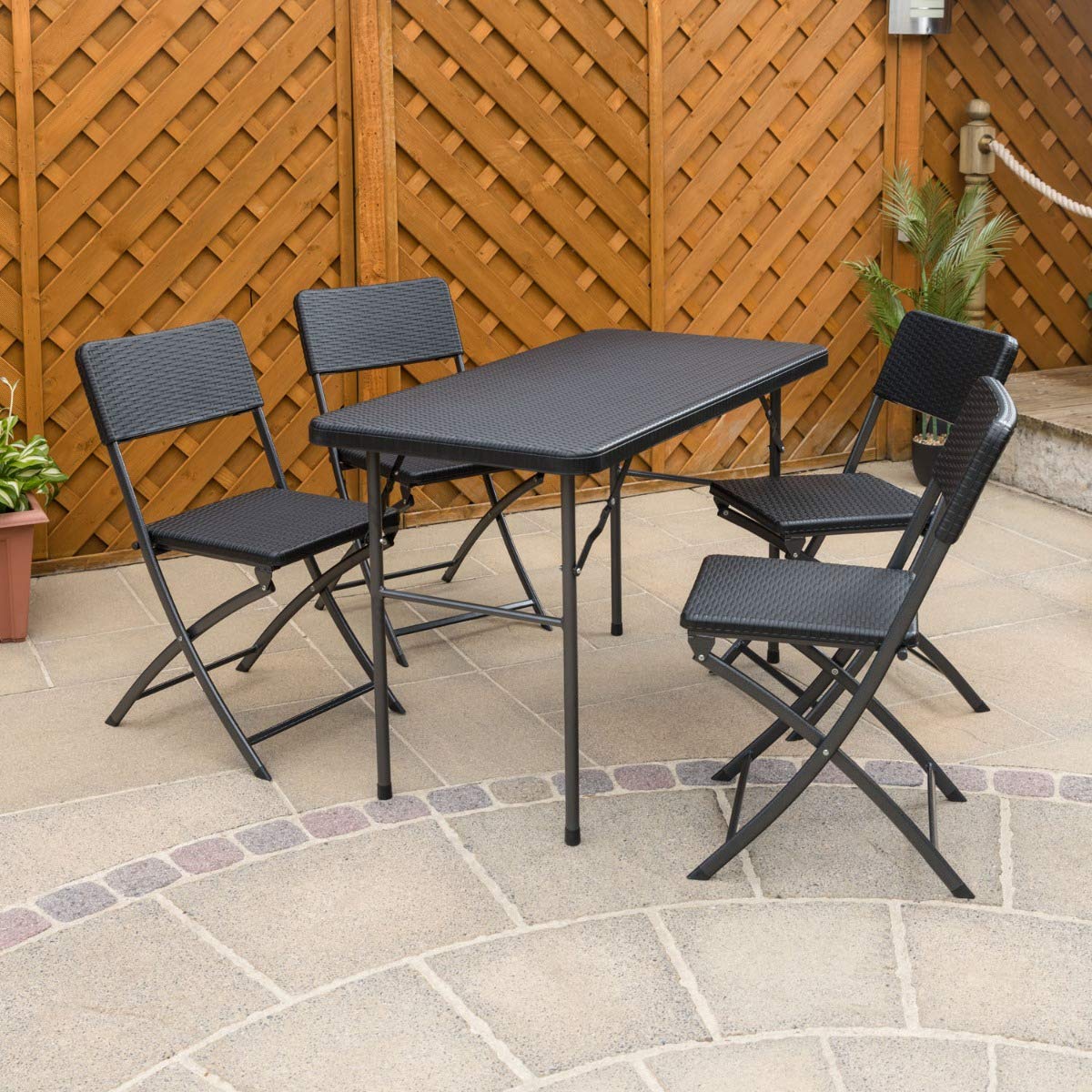 CHRISTOW Rattan Effect Garden Dining Set 4ft Folding Table 4 Chairs