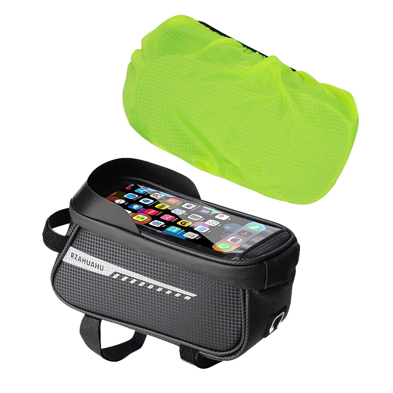 Duzapku Waterproof Bike Frame Bag, Large Capacity Phone Holder Bag with Waterproof Rain Cover, Mountain Bike Accessories with Sensitive Touchscreen for Smartphone Under 6.5 Inches