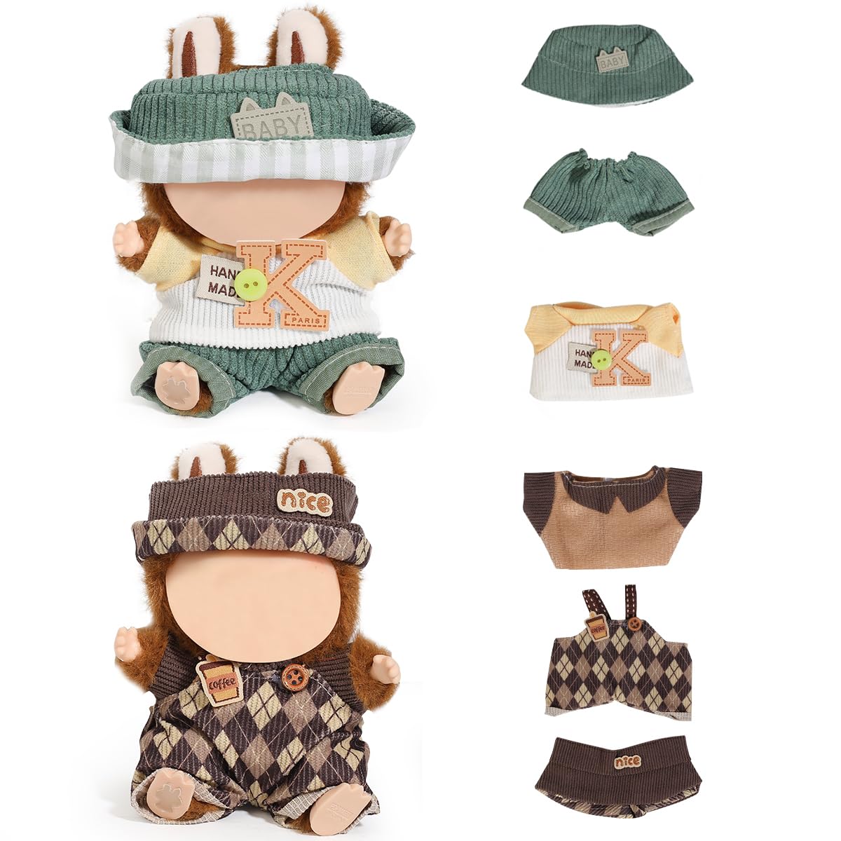 (2 Pack) XMBYGY Clothes for Labubu (for 17/15cm Standing/Sitting Doll) (NO Doll) - Clothes Accessories Dress up for Dolls Included Figures Clothes Skirt and Hat for Girls and Woman