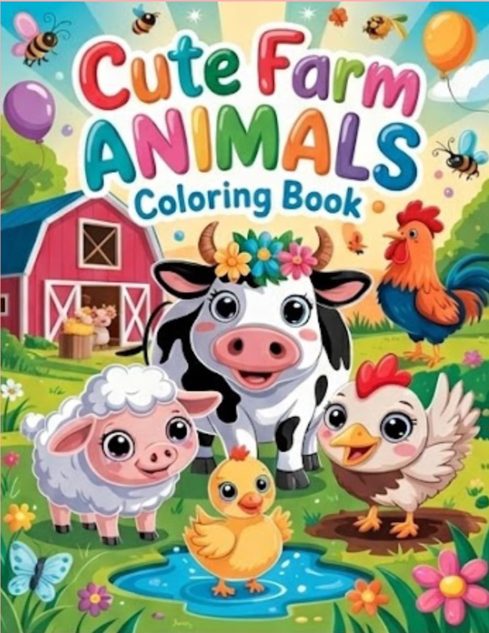 Cute Farm Animal Coloring Book for Kids: 50 Beautiful Coloring Pages with Cute Farm Animals for Kids Fun and Easy Coloring Pages for Kids Ages 4–8 (Coloring Adventures for Kids)