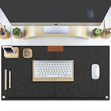 Tizum- Z57 Large Felt Desk Mat Mouse Pad for Office & Gaming with 2 Pockets? 635*330 mm (Dark Grey)